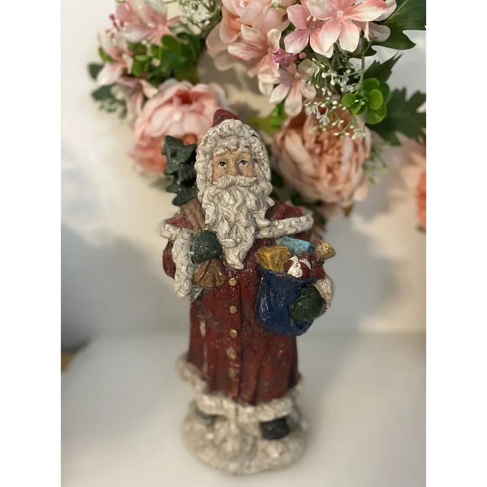 Vintage Santa Claus Statue With‎ Bag Of Toys And Tree Resin 10